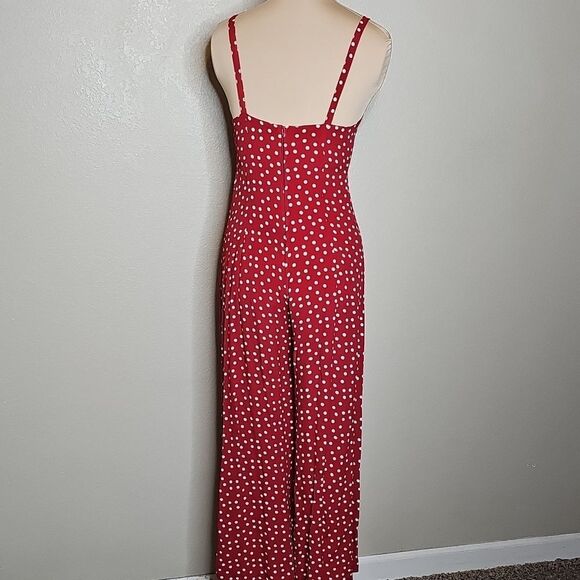 True Vintage Betsey Johnson 90s Red Ivory Polka Dot Wide Leg Crop Jumpsuit Small - Picture 8 of 13